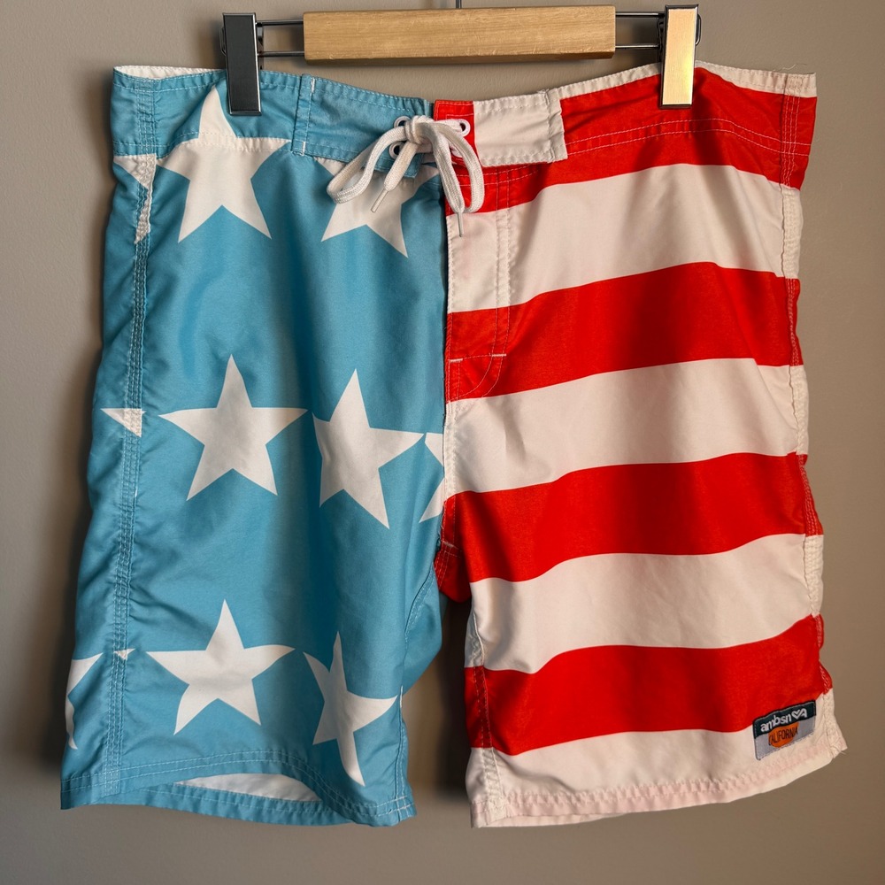 Ambsn California Mens Stars and Stripes Board Shorts Americana Swim‎ Trunks 34